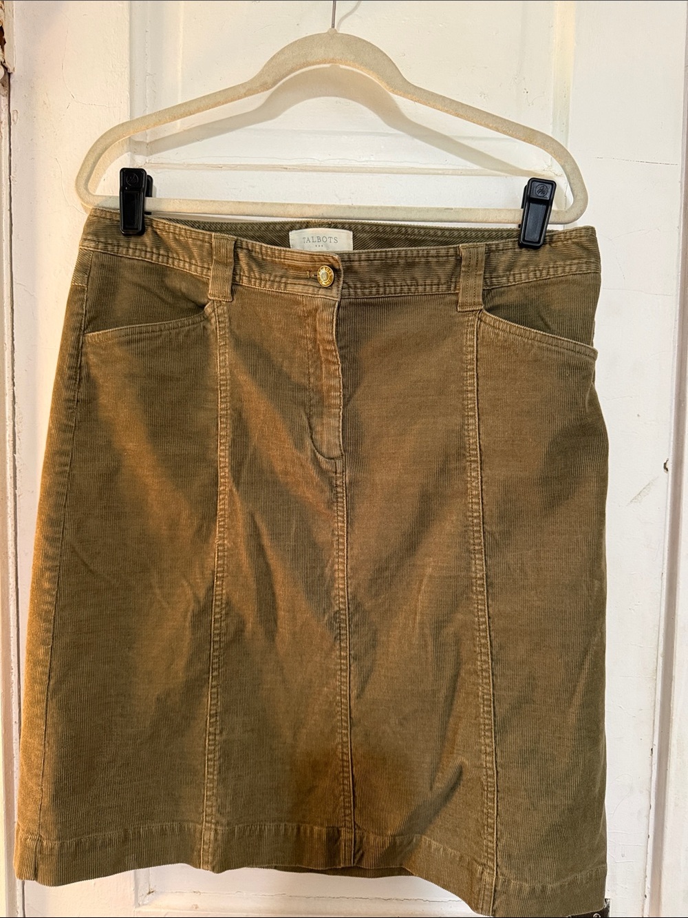 Talbots Olive Corduroy Panel Skirt